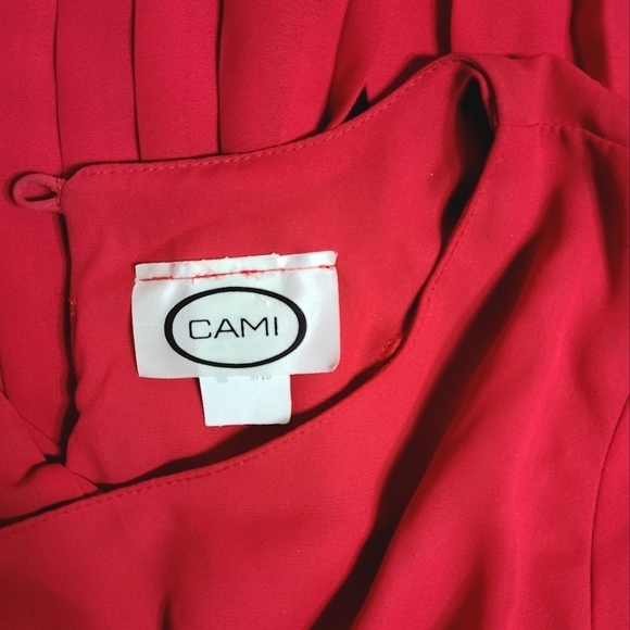 Vintage 1970s Cami Red Long Sleeves Drop-waist Pleated Midi Dress Womens Size 10 - Picture 13 of 15